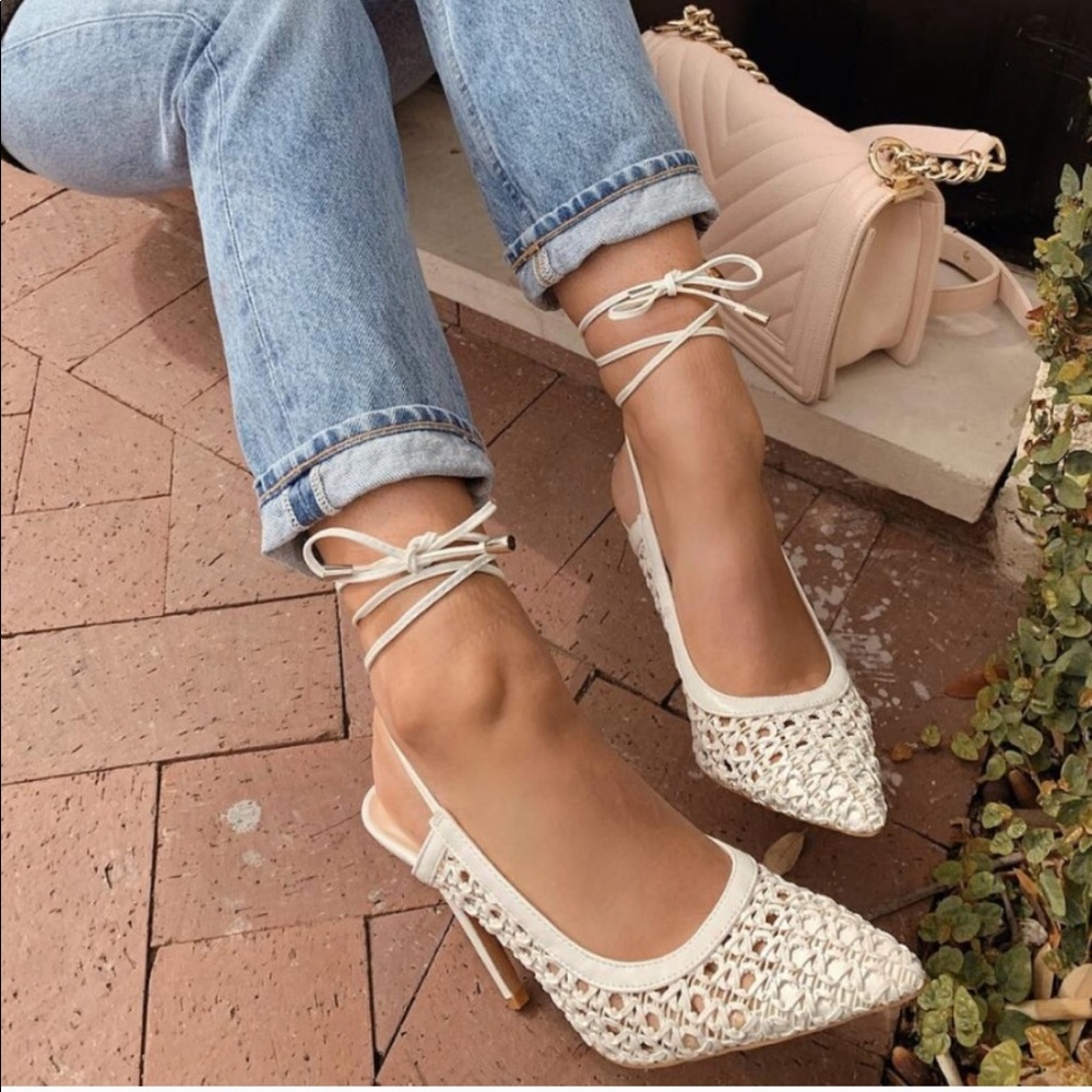 Boohoo Woven Wrap Pointed Court Heels